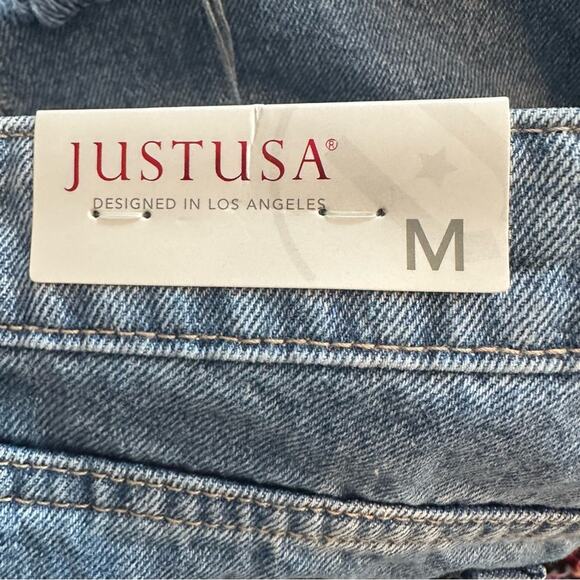 NWT JustUSA Denim Jean shorts Blue Distressed Summer MEDIUM 100% Cotton - Picture 8 of 15